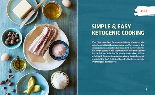 Ketogenic cookbook introduction with ingredients on a table.